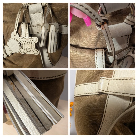 Celine Paris Tote Bag Brown Canvas Leather Bag Charm Shoulder Bag Purse Y2K COA - Picture 9 of 16